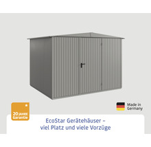 Gerätehaus aus Metall mit Doppeltür und zwanzig Jahre Garantie