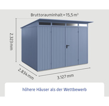 Abmessungen eines Gerätehauses mit Doppeltür