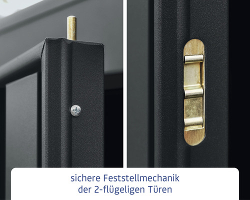 Detailansicht der Feststellmechanik einer zweiflügeligen Tür