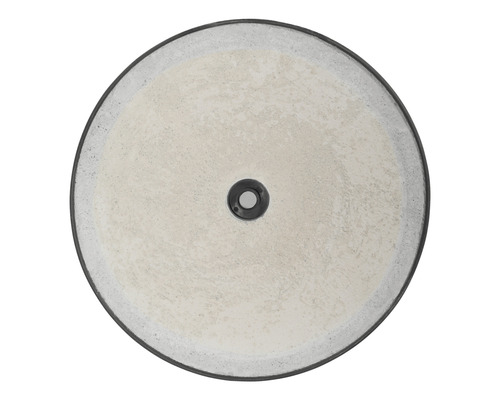 Runde Betonspüle von oben mit Abfluss