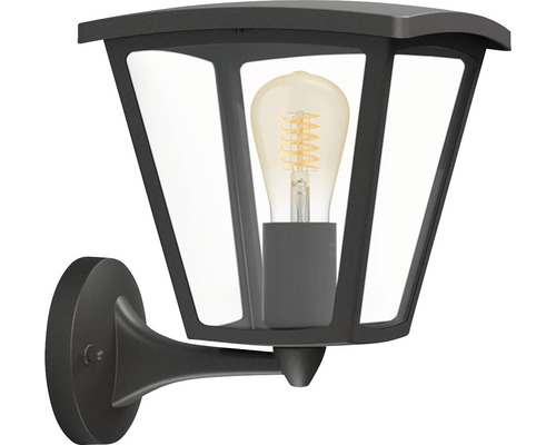 Schwarze Aussenwandleuchte mit klarem Glas und Glühbirne
