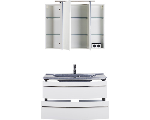 Waschtischunterschrank mit Waschbecken und Spiegelschrank zur Badezimmerausstattung