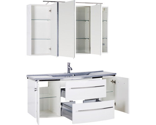 Badezimmer Waschtischkombination mit Spiegelschrank, Schubladen und Türen