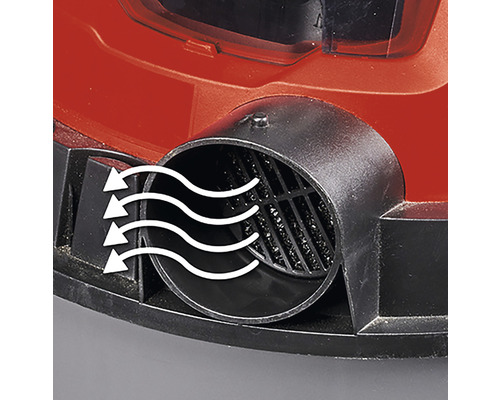 Detailansicht eines Staubsaugers mit Luftauslass und Luftstromanzeige