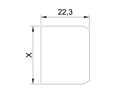 Technische Zeichnung mit Maßangaben für ein Bauteil, Breite 22,3 mm und Höhe X.