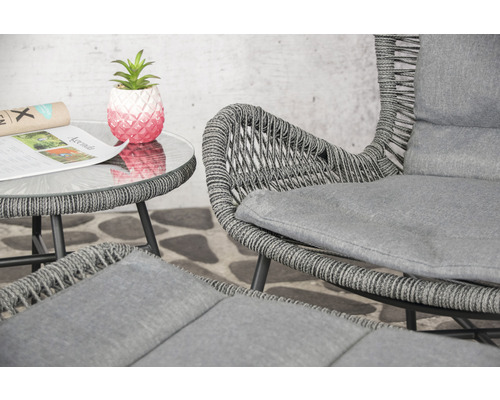 Gartenmöbelset mit Sessel, Fußhocker und rundem Beistelltisch