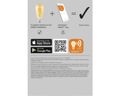 Darstellung einer Glühbirne, einer App und der Kompatibilität mit Smart Home Systemen