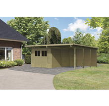 Holzgarage mit Geräteschuppen im Garten