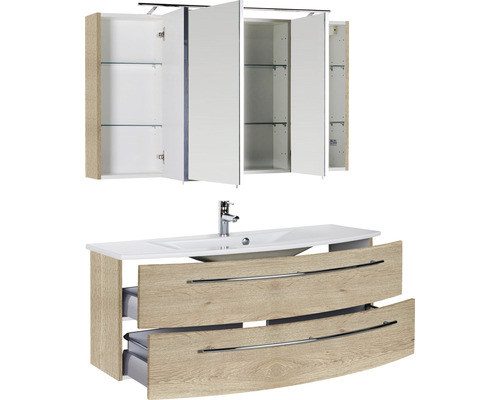 Badezimmermöbel Set mit Waschbeckenunterschrank, Waschbecken und Spiegelschrank