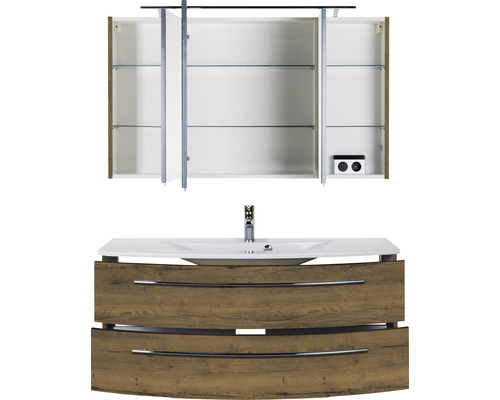 Badezimmer-Waschtischkombination mit Spiegelschrank und Schubladen