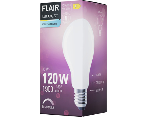 Flair LED Leuchtmittel A70 E27, 15 Watt, kaltweiß