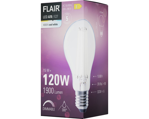Flair LED Lampe A70 E27, 15 Watt entspricht 120 Watt, 1900 Lumen