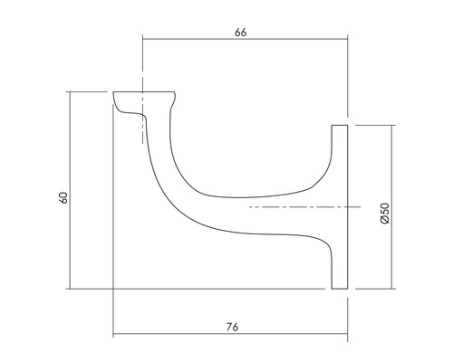Technische Zeichnung eines Wandhakens mit Maßangaben