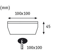 Technische Zeichnung eines Pflanzgefäßes mit den Maßen 100 x 100 x 45 Millimeter und Details zur Zahnung