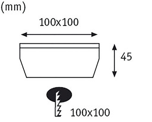 Technische Zeichnung eines Pflanzgefäßes mit den Maßen 100 x 100 x 45 Millimeter und Details zur Zahnung