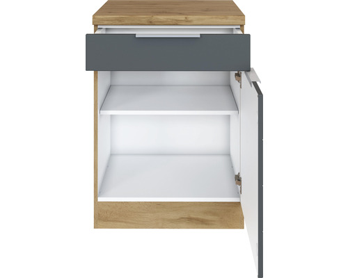 Offener Badezimmerschrank mit Schublade und Einlegeböden