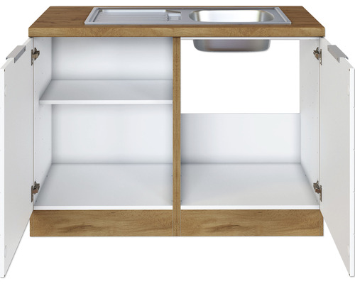 Spülenunterschrank mit zwei offenen Türen und Einlegeböden