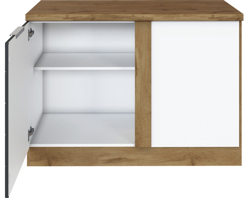 Waschbeckenunterschrank mit einer offenen Tür und einem Regalboden