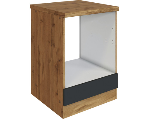 Küchenunterschrank in Holzoptik mit Aussparung für Geräte