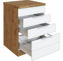 Kommode mit vier Schubladen, teilgeöffnet, Holzstruktur