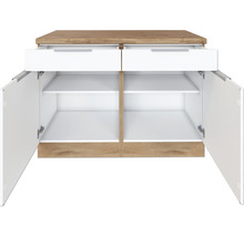 Offener Badschrank mit Schubladen und Regalböden