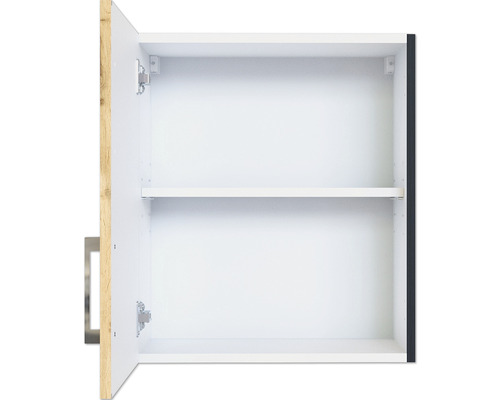 Offener weißer Spiegelschrank mit zwei Regalböden für das Badezimmer