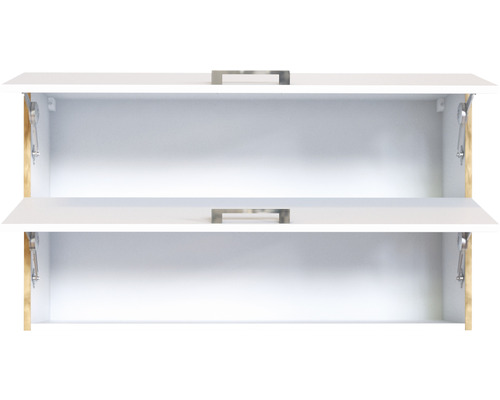 Offene weiße Badezimmerschränke mit Griffen