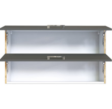 Wandschrank mit zwei grauen Klappen und Griffen