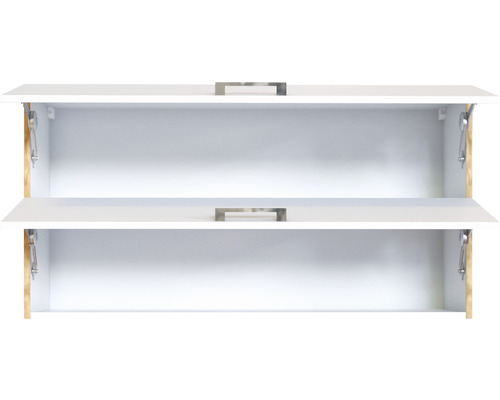 Geöffneter weißer Hängeschrank mit Griffen