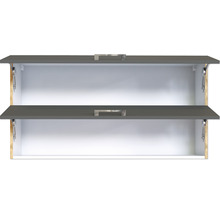 Wandschrank mit zwei grauen Klappen und Griffen