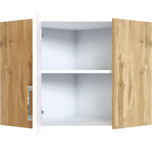 Offener Wandschrank mit Holztüren und zwei Einlegeböden