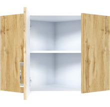 Offener Eckhängeschrank mit zwei Einlegeböden und Holztüren