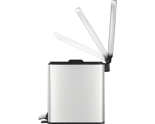 Abfalleimer aus Edelstahl mit Tretfunktion und offenem Deckel