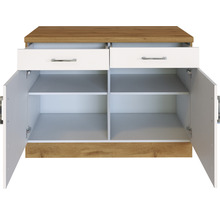 Kommode mit zwei Schubladen und zwei offenen Türen