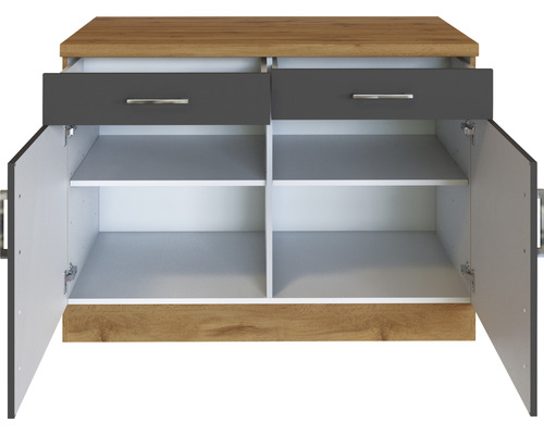 Kommode mit zwei Schubladen und zwei offenen Türen