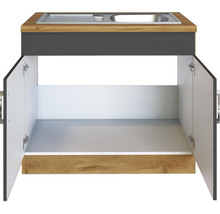 Waschtischunterschrank mit geöffneten Türen und Spüle