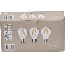 Verpackung mit drei LED Lampen, E27 Fassung, 7 Watt, 2700 Kelvin, 806 Lumen