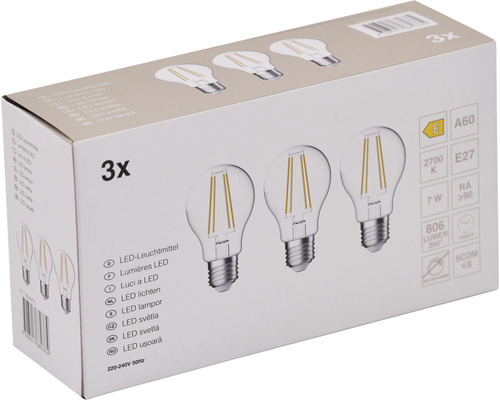 Packung mit drei LED Leuchtmitteln E27