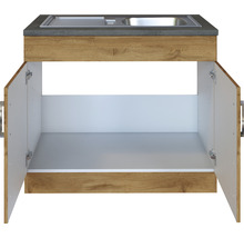 Waschbeckenunterschrank mit geöffneten Türen