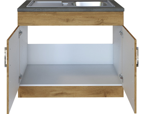 Waschbeckenunterschrank mit geöffneten Türen