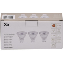 Verpackung mit drei LED Leuchtmitteln mit GU10 Sockel