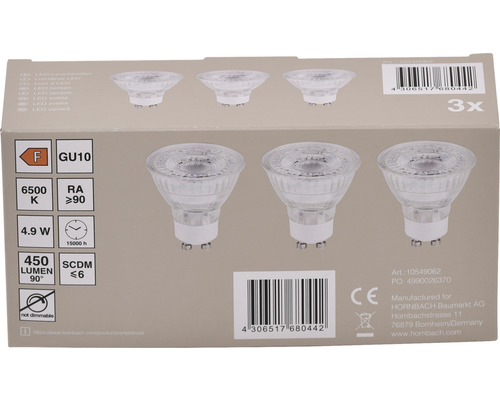 Verpackung mit drei LED Leuchtmitteln GU10