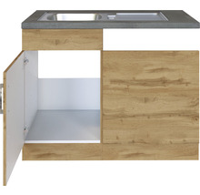 Küchenunterschrank mit Spüle und offener Tür