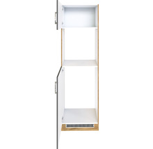 Offener Hochschrank mit zwei Regalböden und zwei Türen