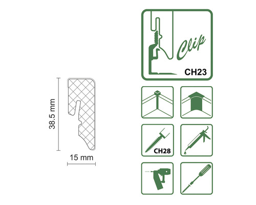Technische Zeichnung einer Clip Befestigung mit Maßangaben