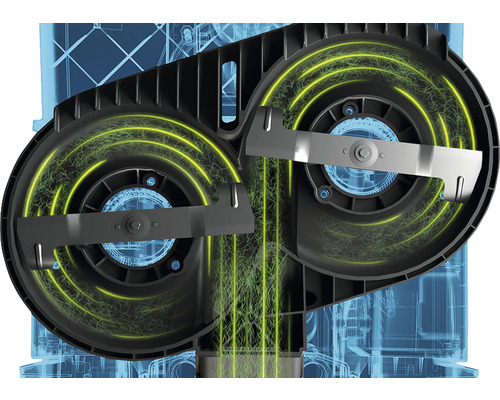 Doppelmesserschneidwerk eines Rasenmähers im Detail