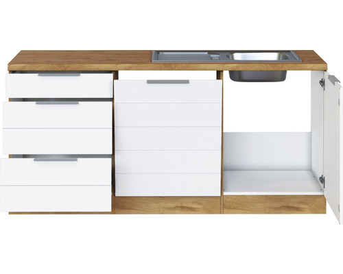 Küchenzeile mit Spüle, Schubladen und Schrank