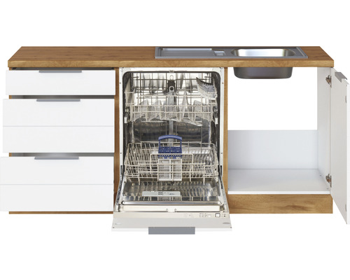 Küchenzeile mit Spüle, Geschirrspüler und Schubladen