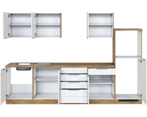 Küchenzeile mit Spüle, Schränken und Schubladen