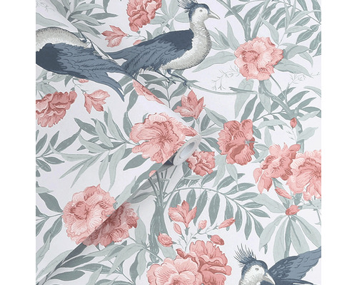 Tapete mit Blumenmuster und Vogelmotiven